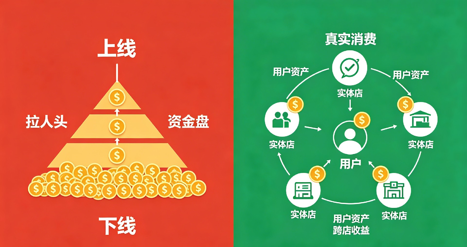 惠省巴资金流转链路演示，平台不触碰营业流水，微信支付宝官方通道自动清分，无资金归集无资金沉淀，规避二清与资金盘风险，门店货款实时到账。