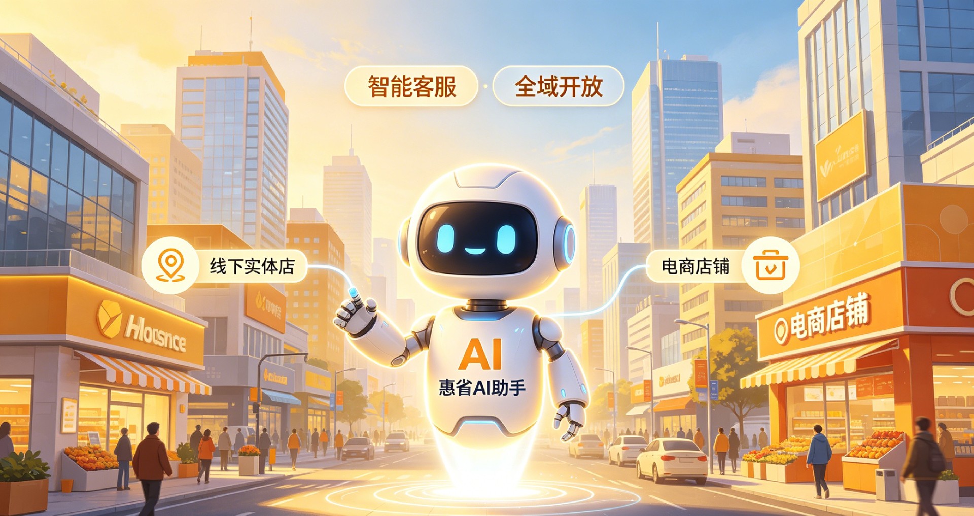 惠省数科配套自研惠省AI智能助手，全套AI对话算法、客服引擎内部独立开发，不嫁接第三方AI付费接口，后续全域对外开放，面向线下实体门店、全域电商商家免费使用，承接全天候智能客服接待，底层打通惠省巴业务数据，保障商家数据安全不外泄。