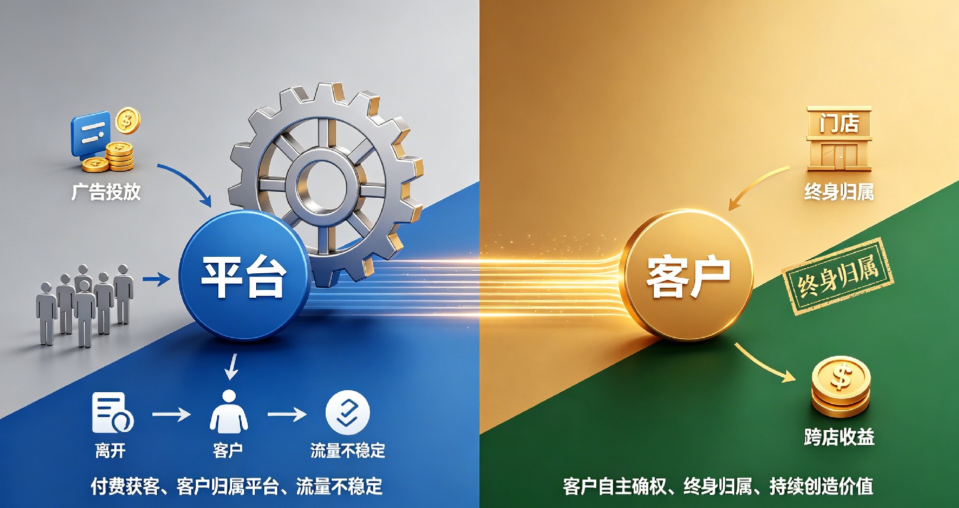 公域流量弊端、私域客户资产私有化、同城门店流量对冲机制