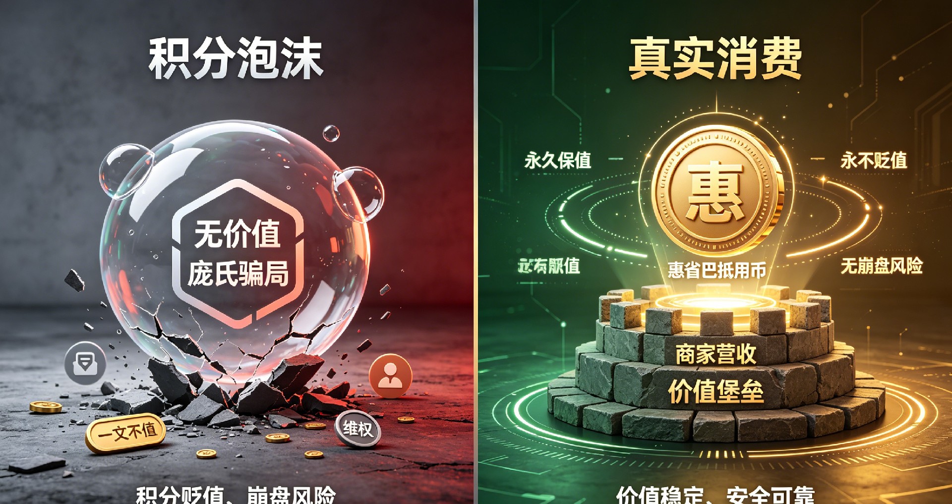 市面平台积分 vs 惠省巴抵用币，价值稳定性对比